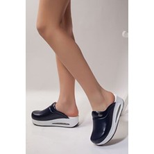 Air Dolgu Topuklu Kadın Ortopedik Sabo Terlik 5.5 cm Lacivert Nefes Alır ve Kaymaz Taban Özellikli