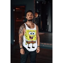 Freeyez Erkek Sporcu Atleti Sponge Bob Gym Fitness Tank Top Nefes Alabilir Örme Kumaş