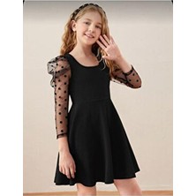 5-6-7-8-9-10-11-12-13-14 Yaş Interlok Kumaş Siyah Elbıse