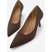Marjin Kadın Stiletto Acı Kahve Sivri Burun İnce Topuklu Ayakkabı Loresta Kahve Süet