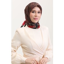 Etnik Kehribar Eşarp 70275-10 Kırmızı Siyah