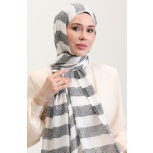 Geometrik Desenli Keten Şal 70285-04 Siyah