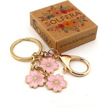 Pembe Çiçek Sallantılı Metal Anahtarlık Çanta Süsü Charm KC387