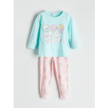 Lc Waikiki Yeni Sezon Bisiklet Yaka Baskılı Kız Çocuk Pijama Takımı