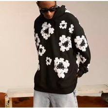 Amor Man Büyük Beden Özel Tasarım Kapüşonlu Bahar Çiçeği Baskılı Oversize Erkek Hip Hop Sweatshırt