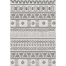 Aren Halı Guina Geometrik Beyaz Polyester ve Pamuklu Yıkanabilir Kaydırmaz Taban Dijital Baskı Halı