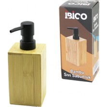 Kare Ahşap Bambu Sıvı Sabunluk Siyah Plastik Pompa Çap: 7cm - Y: 11.5cm (4887)