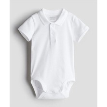 Venüs Dijital Polo Yaka Bebek Body Zıbın Unisex 0 - 3 Ay Beyaz Renk Düz Desenli Pratik Kullanım