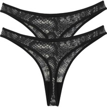 Akbeniz Kadın Siyah Yılan Desenli 2'li Tanga Slip