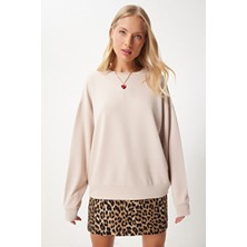 Kadın Krem Basic Mevsimlik Modal Örme Sweatshirt AN00212
