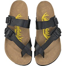 Moosefield Hakiki Deri Unisex Terlik Siyah Renkli Kısa Topuklu Düz Tasarım ile Rahat Kullanım