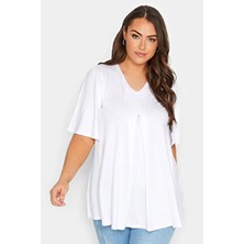 Büyük Beden V Yaka Desenli Asimetrik Kesim Likralı Bluz 320779