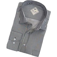 Erkek Klasik Geniş Rahat Kesim Cepli Çizgili Uzun Kollu Pamuk Gömlek