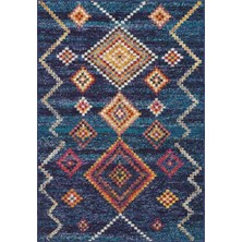 Aren Halı Cenova Geometrik Lacivert Polyester ve Pamuklu Yıkanabilir Kaydırmaz Taban Dijital Baskı Halı