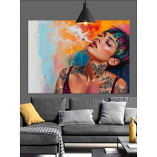 Renkli Dövme Detaylı Genç Kadın Portresi Dekoratif Kanvas - Mdf Ahşap Tablo