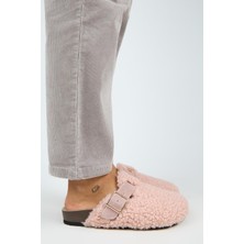 Manijero Suzen Teddy Kadın Kürklü Hakiki Deri Kemerli Tokalı Pudra Terlik