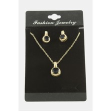 Depomix Yuvarlak Zirkon Taşlı Set Kolye-Gümüş Rengi