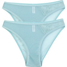 Akbeniz Kadın Mavi Dantel Detaylı Transparan 2'li Slip