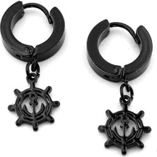 Çapa Dümen Denizci Marin Gemici Siyah Paslanmaz Çelik Unisex Halka Küpe ER206