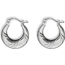 Oya Silver Croissant Burgu Desenli Yarım Ay Gümüş Kadın Halka Küpe 2X2CM