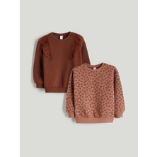 Lc Waikiki Yeni Sezon Bisiklet Yaka Çiçekli Kız Çocuk Sweatshirt 2'li