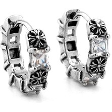 Zirkon Taşlı Kabartma Tasarım Paslanmaz Çelik Unisex Halka Erkek Küpe ER214