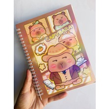 Capybara Kapibara Defter Spiralli Çizgili Yaldızlı Parlak Kapak