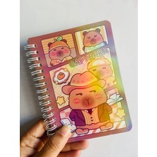 Capybara Kapibara Defter Spiralli Çizgili Yaldızlı Parlak Kapak 15X11 cm