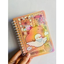 Capybara Kapibara Defter Spiralli Çizgili Yaldızlı Parlak Kapak 15X11 cm