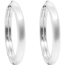 Oya Silver Oval Hatlı Yuvarlak Gümüş Halka Küpe – 2.5x2.5cm - 3mm Kalınlık 925 Ayar