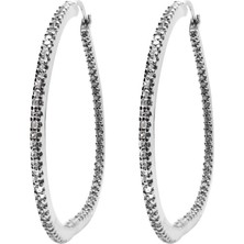 Oya Silver Tırnaklı Taşlı Büyük Gümüş Kadın Halka Küpe 5X5CM