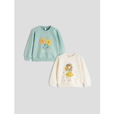 Lc Waikiki Yeni Sezon Bisiklet Yaka Baskılı Kız Çocuk Sweatshirt 2'li