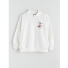 Lc Waikiki Yeni Sezon Polo Yaka Stitch Baskılı Kız Çocuk Sweatshirt