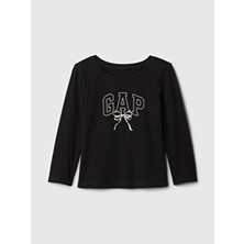 Gap Kız Bebek Siyah %100 Pamuk Gap Logo Grafikli T-Shirt