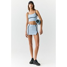 Marıa Kadın Şerit Biye Detaylı Yırtmaçlı Yumuşacık Açık Mavi Etek