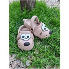 Sevimli Köpek Figürlü Çocuk Krem Cross Terlik Bahçe Terliği Plaj Sahil Banyo Terliği ve Sandalet