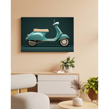 Mavi Klasik Motor Yandan - Ahşap Mdf Tablo