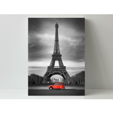 Kırmızı Araba ve Eyfel - Ahşap Mdf Tablo
