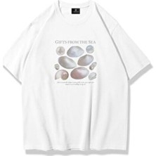 Trendiz Unisex Gifts From The Sea Beyaz Tshirt Kısa Kol Baskılı Pamuklu Günlük Kullanım İçin Rahat