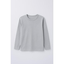 %100 Pamuklu Kız ve Erkek Unisex Uzun Kollu Basic Tshirt Gri