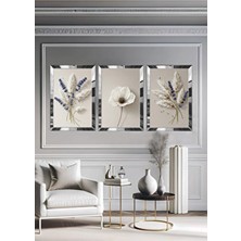 Yoktayok 3lü Lavanta Pamuk MDF Tablo Gri Pleksi Çerçeveli Modern Tasarım Dekoratif