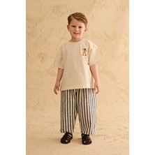 Fahhar Kids Nakışlı Gömlek Erkekler İçin Keten Oversize Tasarımda Naturel Renk