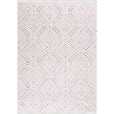Aren Halı Sortino Geometrik Beyaz Kabartmalı Polyester Makine Halısı