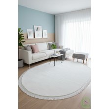 Post/peluş Yıkanabilir Kaymaz Taban Yumşacık Beyaz Oval Saçaklı Modern ve Şık Salon Oturma Odası Mutfak Çocuk Odası Koridor Antre Halısı