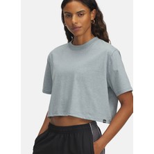 1389721-587-UA Rival Ss Mavi Bisiklet Crop Düz Kadın T-Shirt