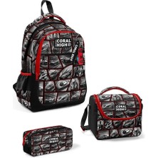 Kids Siyah Kırmızı Araba Desenli 3'lü Okul Çanta Seti SET0114429 - Erkek