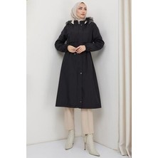 Hafsa Mina Allerli İçi Kürklü Bondit Mont Siyah HM2330