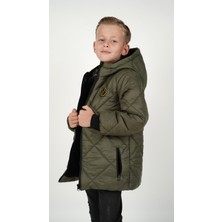 Dublino Kids Baklava Desenli Erkek Çocuk Su ve Rüzgar Geçirmez Içi Wersoftlu Kapüşonlu Mont