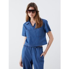 Lc Waikiki Yeni Sezon Gömlek Yaka Crop Jean Bluz