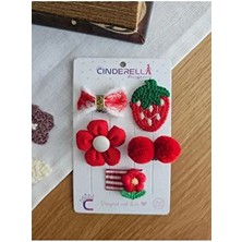 5'li Kırmızı Çilek Ponpon Fiyonklu Saçsız Bebek Tokası - Hediyelik Yılbaşı Az Saçlı Bebek Toka Seti